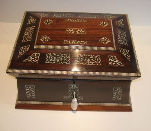 William IV Ivory Inlaid Rosewood Jewelry or Table Box C.1830