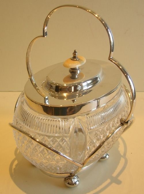 Beautiful Antique English Cut Crystal and Silverplated Biscuit Box C.1880