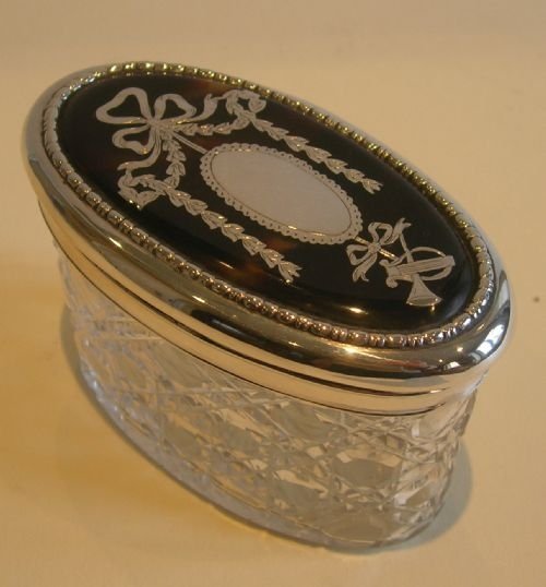 Stunning Cut Glass Box with Sterling Silver and Tortoise Shell Lid