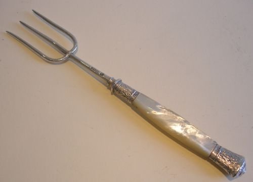 Antique English Sterling Silver & Mother of Pearl Bread Fork