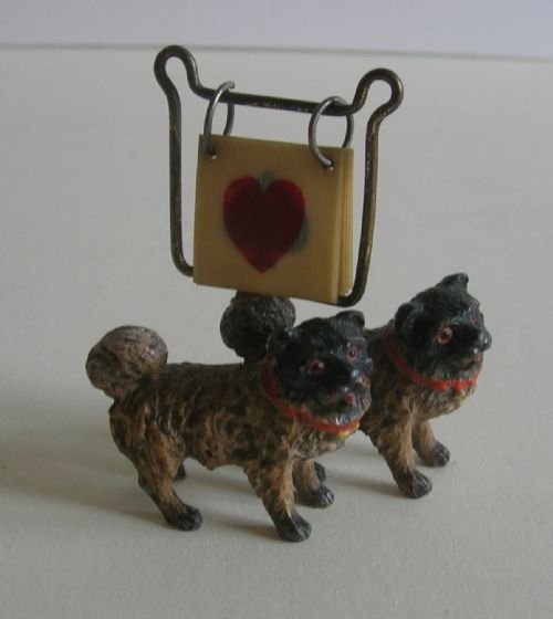Antique English Trumps or Bridge Marker - Dogs - Pair of Pugs