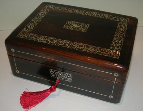 Antique English Rosewood Jewelry Box C.1830 - Mother of Pearl Inlaid