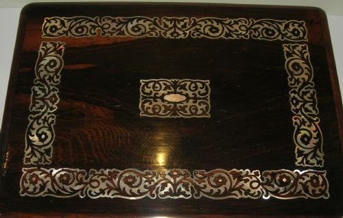 fig 1. Antique English Rosewood Jewelry Box c.1830 - Mother of Pearl Inlaid