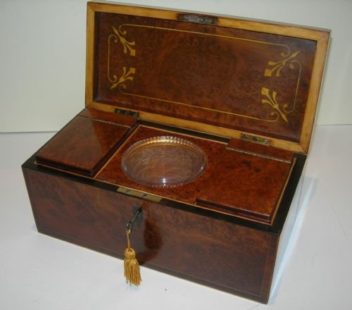 English Georgian Burr Yew Tea Caddy C.1815