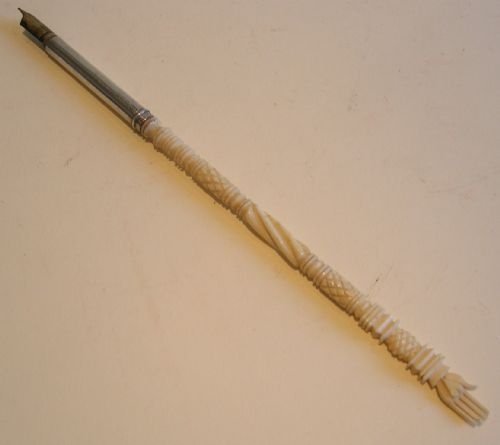 Rare Carved Ivory and Sterling Silver Dip Pen - 1917 - Heart in Hand