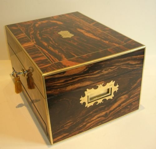 fig 2. Grandest Antique English Brass Bound Zebrano Wood Jewelry Box c.1840