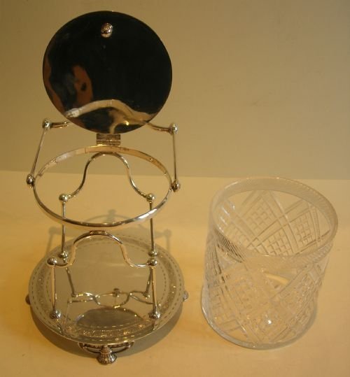 fig 1. Rare Mechanical Cut Crystal and Silver Plate Biscuit Box