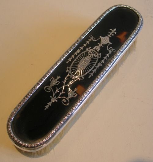 Stunning English Antique Sterling Silver & Tortoise Shell Clothes Brush