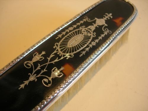 fig 1. Stunning English Antique Sterling Silver & Tortoise Shell Clothes Brush
