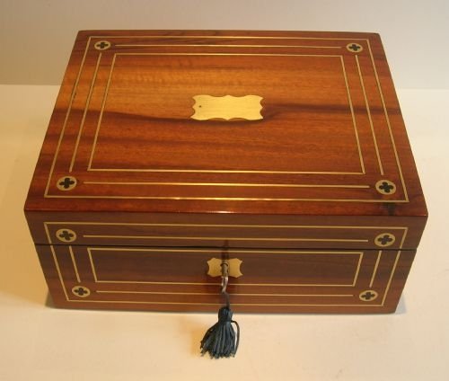 Beautifully Brass Inlaid Laburnum Jewelry Box - Regency C.1820