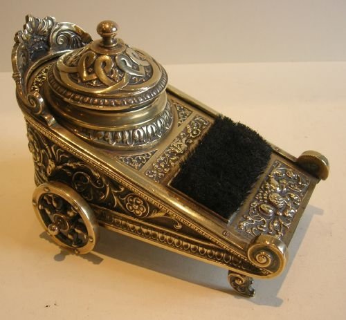 Rare and Stunning English Figural Inkwell / Pen Wipe in the Form of a Chariot - Victorian