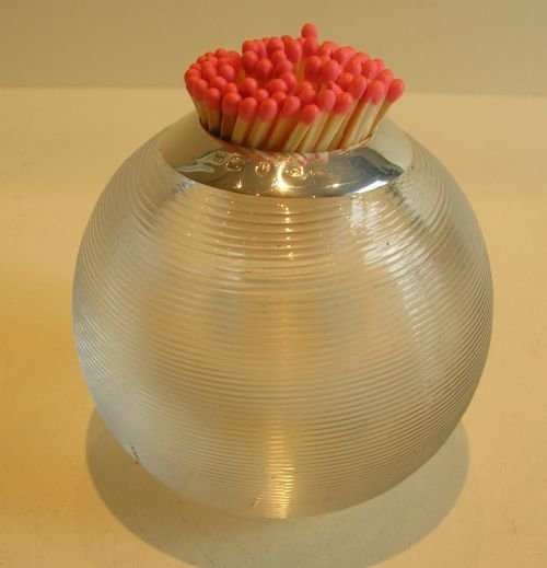 Oversized Victorian Threaded Glass and Sterling Silver Match Strike
