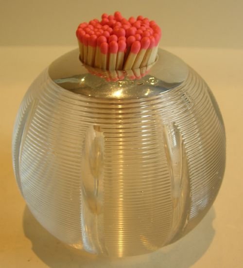 Unusual Large Threaded Glass Match Strike / Table Vesta - Sterling Silver 1898