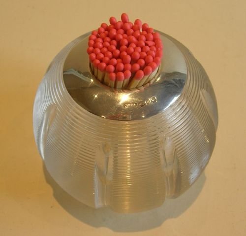 fig 1. Unusual Large Threaded Glass Match Strike / Table Vesta - Sterling Silver 1898