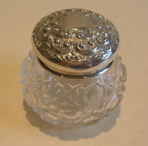 Small Antique English Cut Crystal & Sterling Silver Topped Vanity Jar - 1908