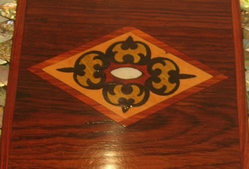 fig 1. Antique English Rosewood Jewelry or Table Box - Mother or Pearl Inlay c.1840