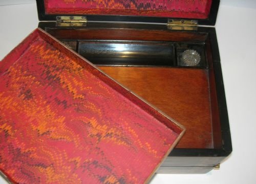 fig 1. ntique English Inlaid Walnut Double Action Writing Slope c.1850