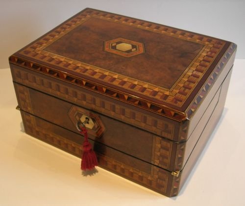 Ntique English Inlaid Walnut Double Action Writing Slope C.1850