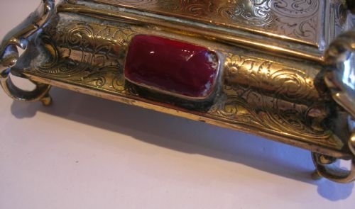 fig 1. Stunning French Double Inkwell - Stone Encrusted - Postage Stamp Drawer