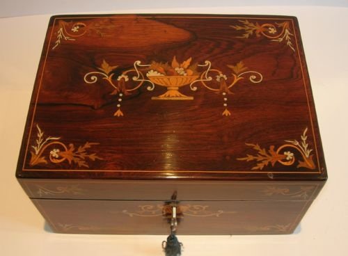 Stunning Antique English Marquetry Inlaid Rosewood Table Box C.1880