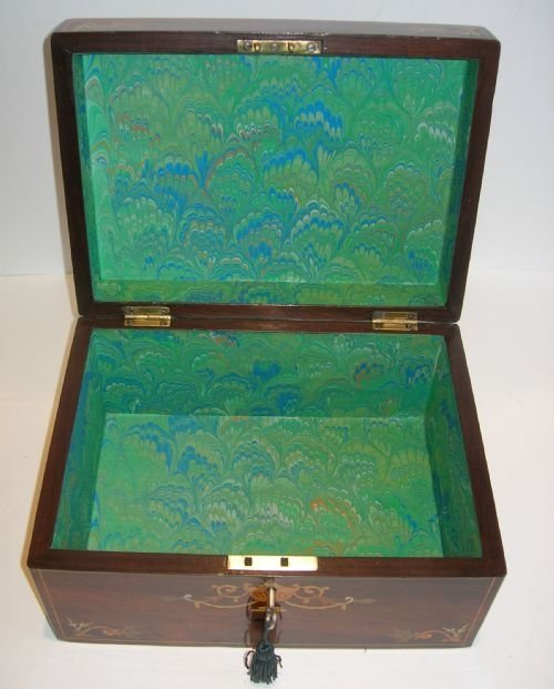 fig 1. Stunning Antique English Marquetry Inlaid Rosewood Table Box c.1880