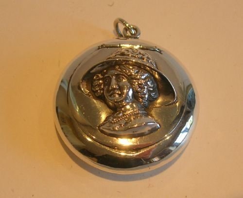 Antique English Sterling Silver Box - Figural Lid - Mirror Inside.