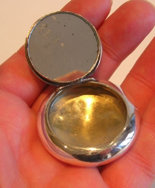 fig 1. Antique English Sterling Silver Box - Figural Lid - Mirror Inside.