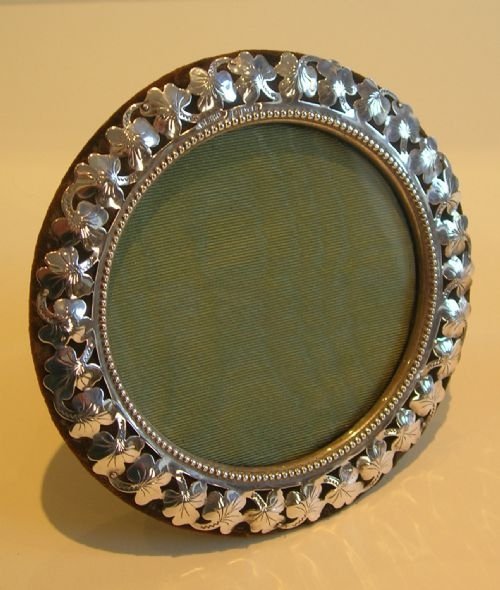 Antique English Sterling Silver Photograph Frame - Shamrocks - 1901