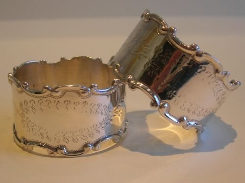 Stunning Pair Antique English Engraved Napkin Rings - 1909
