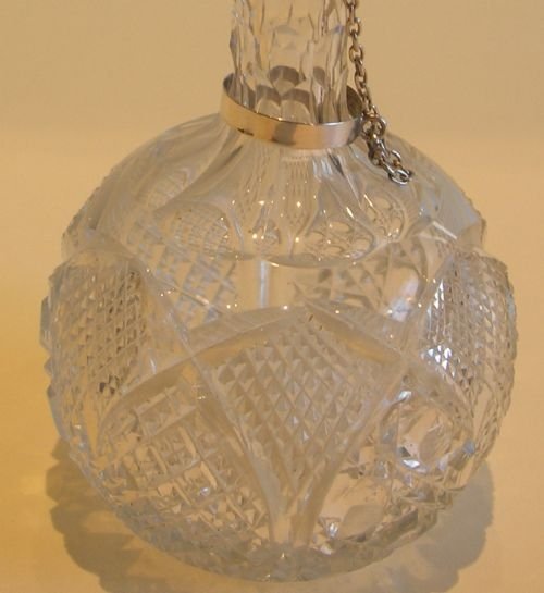 fig 1. Unusual Antique English Cut Crystal & Sterling Silver Perfume / Scent Bottle