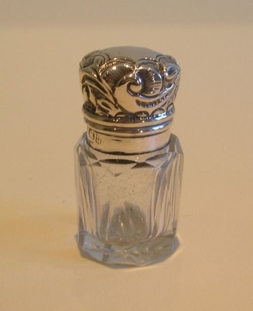 Tiny Cut Crystal and Sterling Silver Perfume / Scent Bottle - 1903