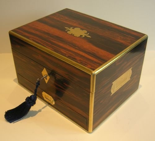 Large Antique Brass Bound Coromandel Jewelry Box C.1850