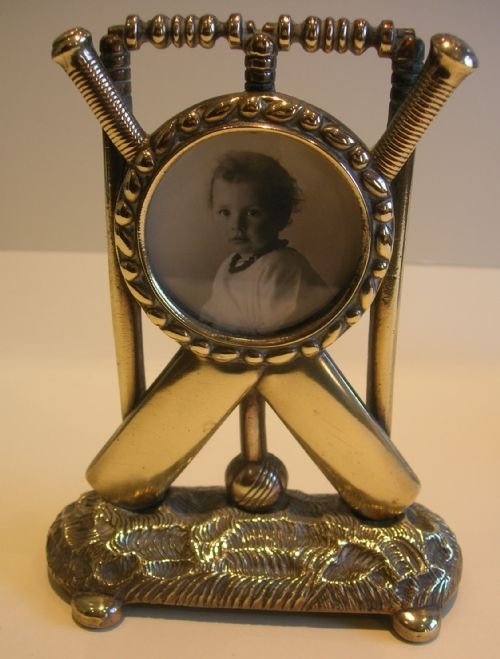Antique English Novelty Sporting Brass Photograph Frame - Cricket