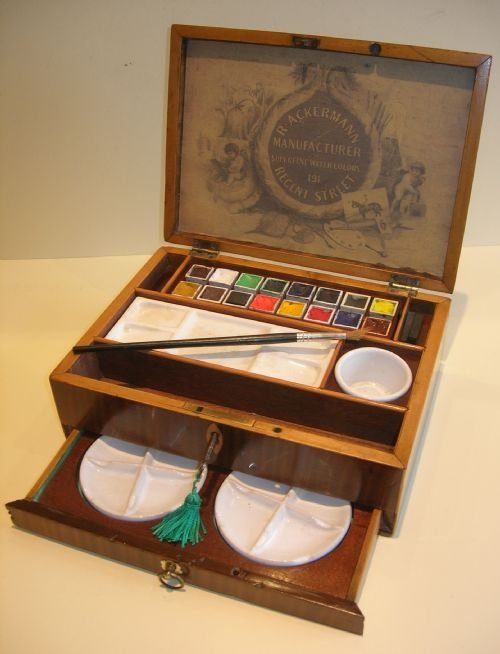 Rare Conch Shell Inlaid Fiddleback Mahogany Watercolour / Artist's Paint Box C.1820