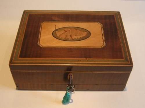 fig 1. Rare Conch Shell Inlaid Fiddleback Mahogany Watercolour / Artist's Paint Box c.1820
