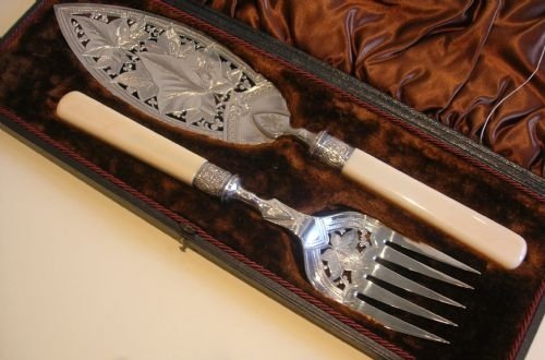 Fine Antique English Silver Plate Fish Servers by James Dixon