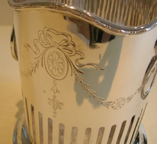 fig 1. Antique English Silver Plate Wine / Champagne Bottle Holder - Ram's Head Handles