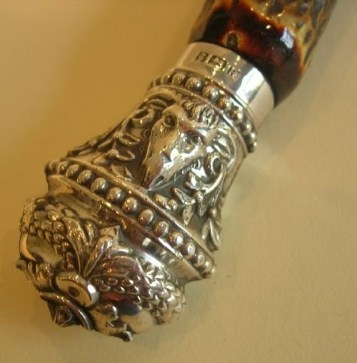fig 1. Large Antique Antler Horn & Sterling Silver Magnifying Glass - 1884