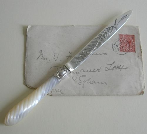 Antique English Sterling Silver & Mother of Pearl Letter Opener - 1874