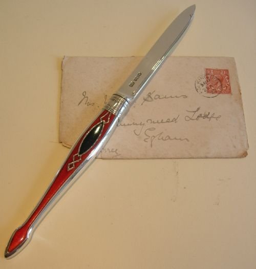 Unusual Sterling Silver and Guilloche Enamel Letter Opener - 1911