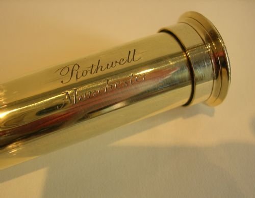 fig 1. Antique English Mahogany and Polished Brass Telescope - Signed: Rothwell, Manchester