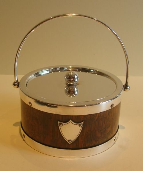 Antique English Oak and Silver Plate Butter Dish - Original Creamware Liner C.1890