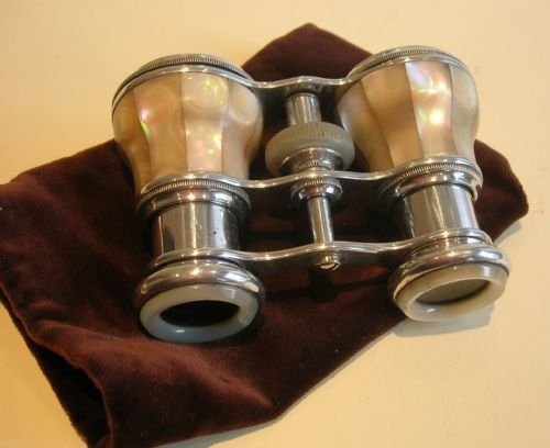 Antique French Aluminium & Mother of Pearl Opera Glasses C.1900 - Signed A.s Paris