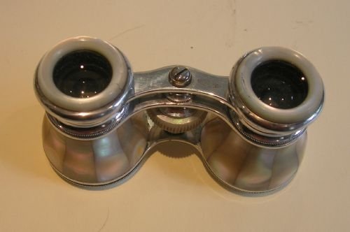 fig 1. Antique French Aluminium & Mother of Pearl Opera Glasses c.1900 - Signed A.S Paris