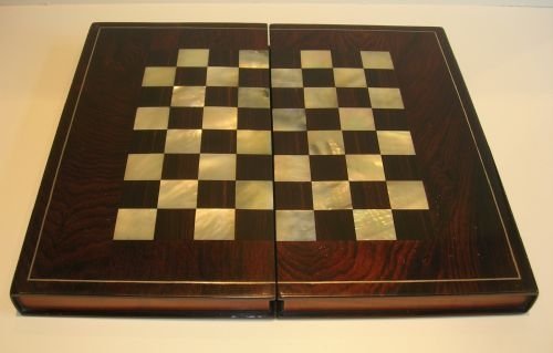 fig 1. Rare & Outstanding Mother of Pearl Inlaid Rosewood Chess Board / Backgammon Box