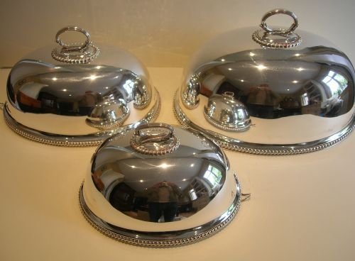 Set Three Graduated Antique English Meat or Food Covers - Mappin & Webb