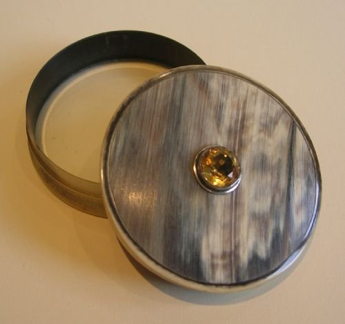 Handsome Antique Scottish Horn Snuff Box with Cut Cairngorm Stone C.1850