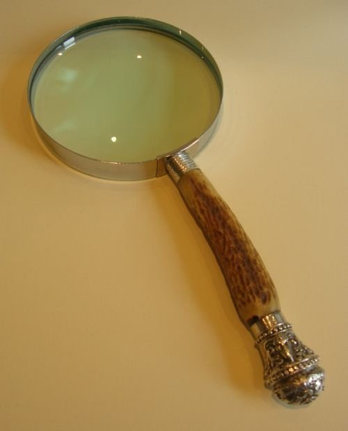 Antique English Antler Horn & Sterling Silver Handled Magnifying Glass