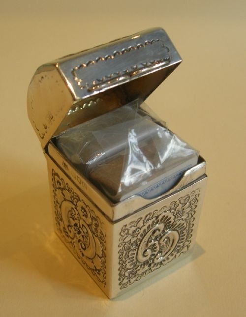 fig 1. Antique Miniature Double Playing Card Box - English Sterling Silver 1900