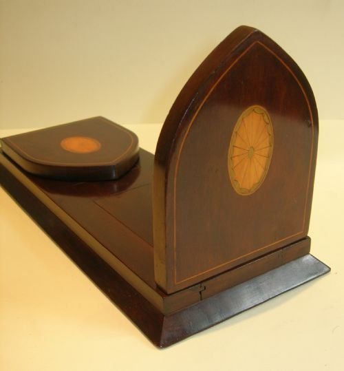 Handsome Antique Inlaid Mahogany Expanding Book Ends / Bookslide